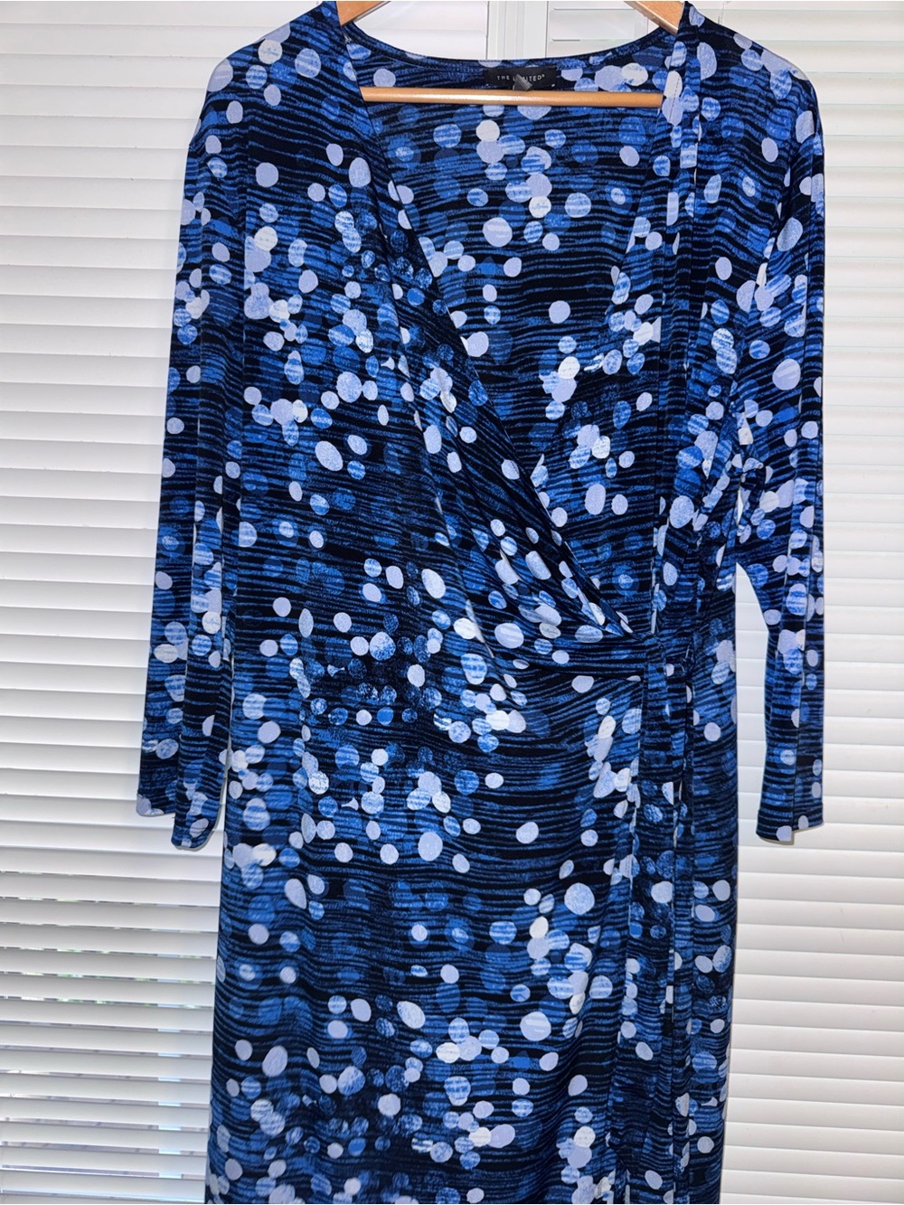 The Limited Blue Polka Dot Wrap-Style Mid Sleeve Dress